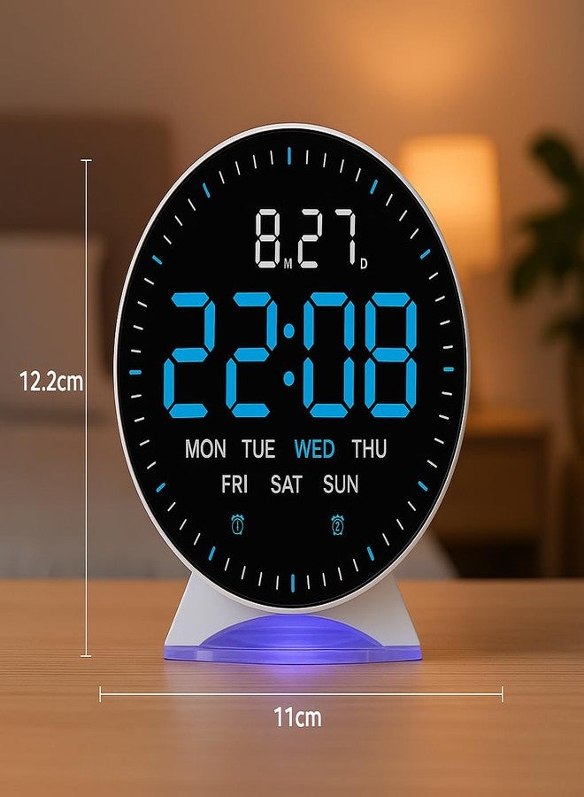 Nispruhay Digital LED Only USB Cable Working Working Alarm Clock with Large Display Color Night Light, Date & Day Display, Alarms, 12/24Hr, & Snooze - Modern Bedroom & Desk Clock (Blue) - Image 3